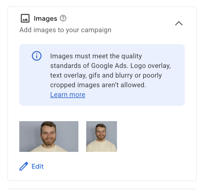 images sections on a google ads search ad