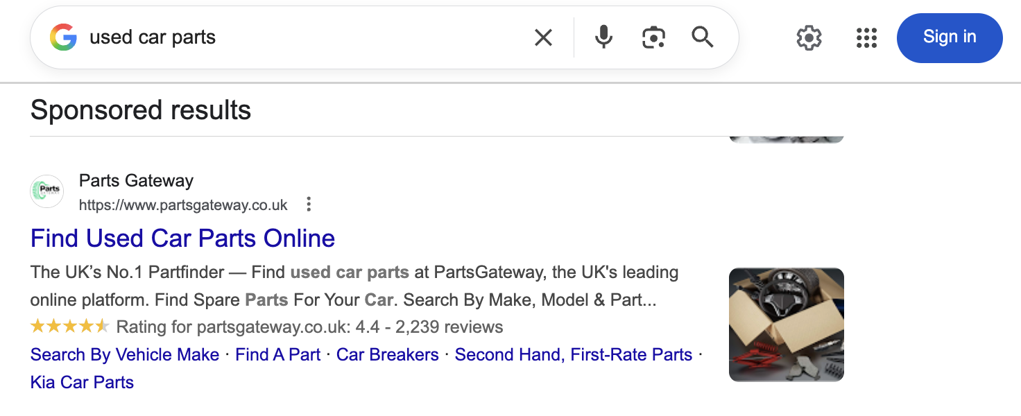 keyword featured in a google ad example