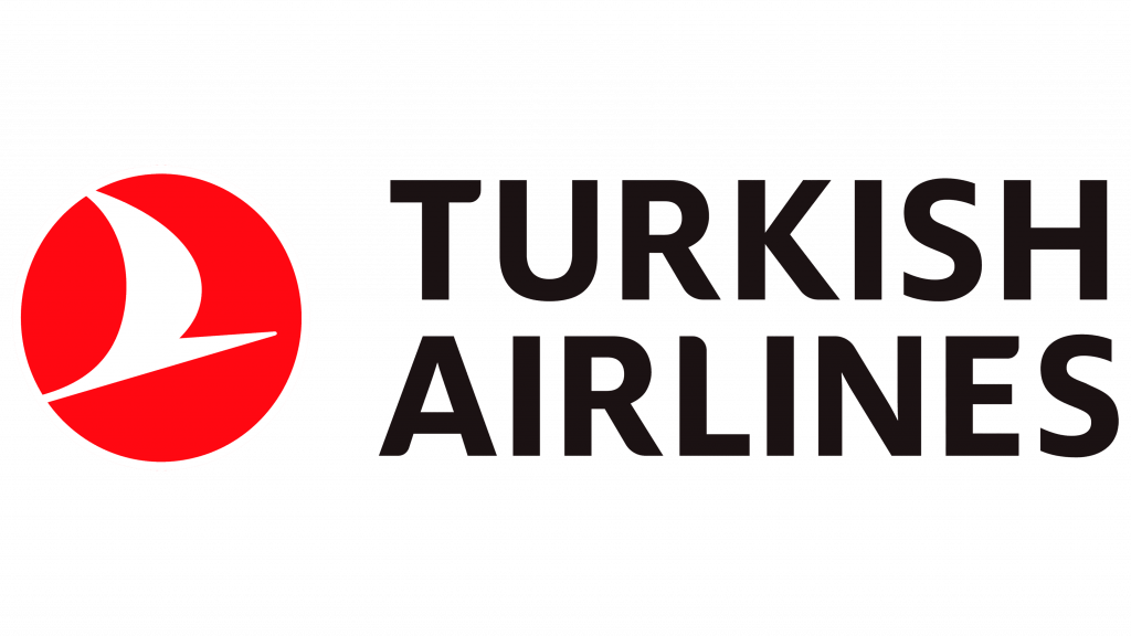 Turkish Airlines logo with a red circle containing a white stylized bird, and black text saying 'TURKISH AIRLINES.'