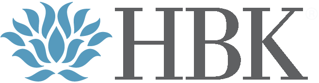 The logo of HBK with a blue stylized lotus flower on the left and the letters 'HBK' in gray on the right.