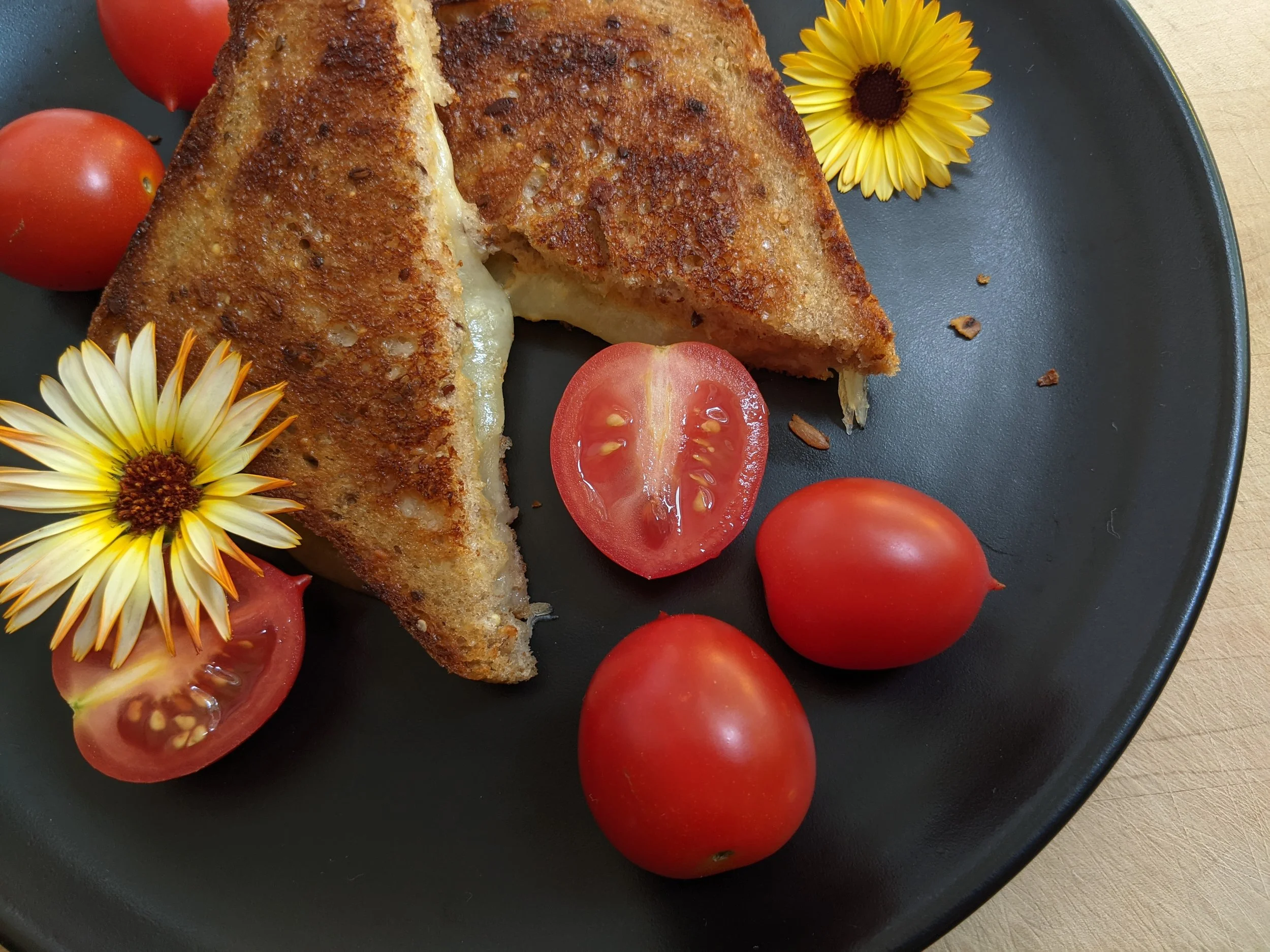 Tomato 'Summer Dew'_with grilled cheese & Calendulas.jpg