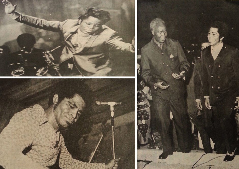 VILLE VESTEN: James Brown opptrådde i Lusaka i 1970. President og landsfader Kenneth Kaunda til høyre. (Bilde: Den Amerikanske Ambassaden i Lusaka)