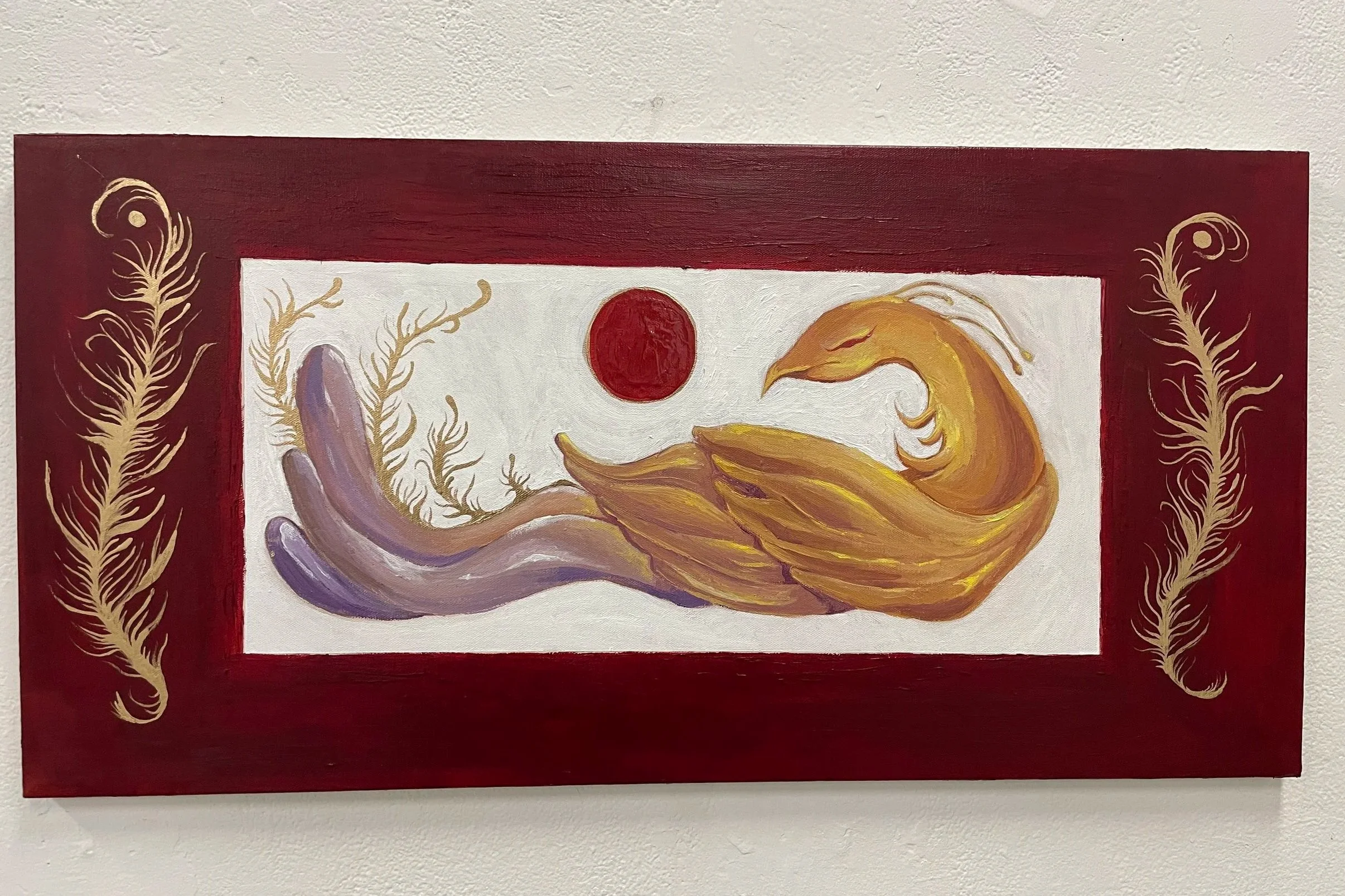 "Golden Phoenix"
30x15", acrylic, metallic paint on canvas