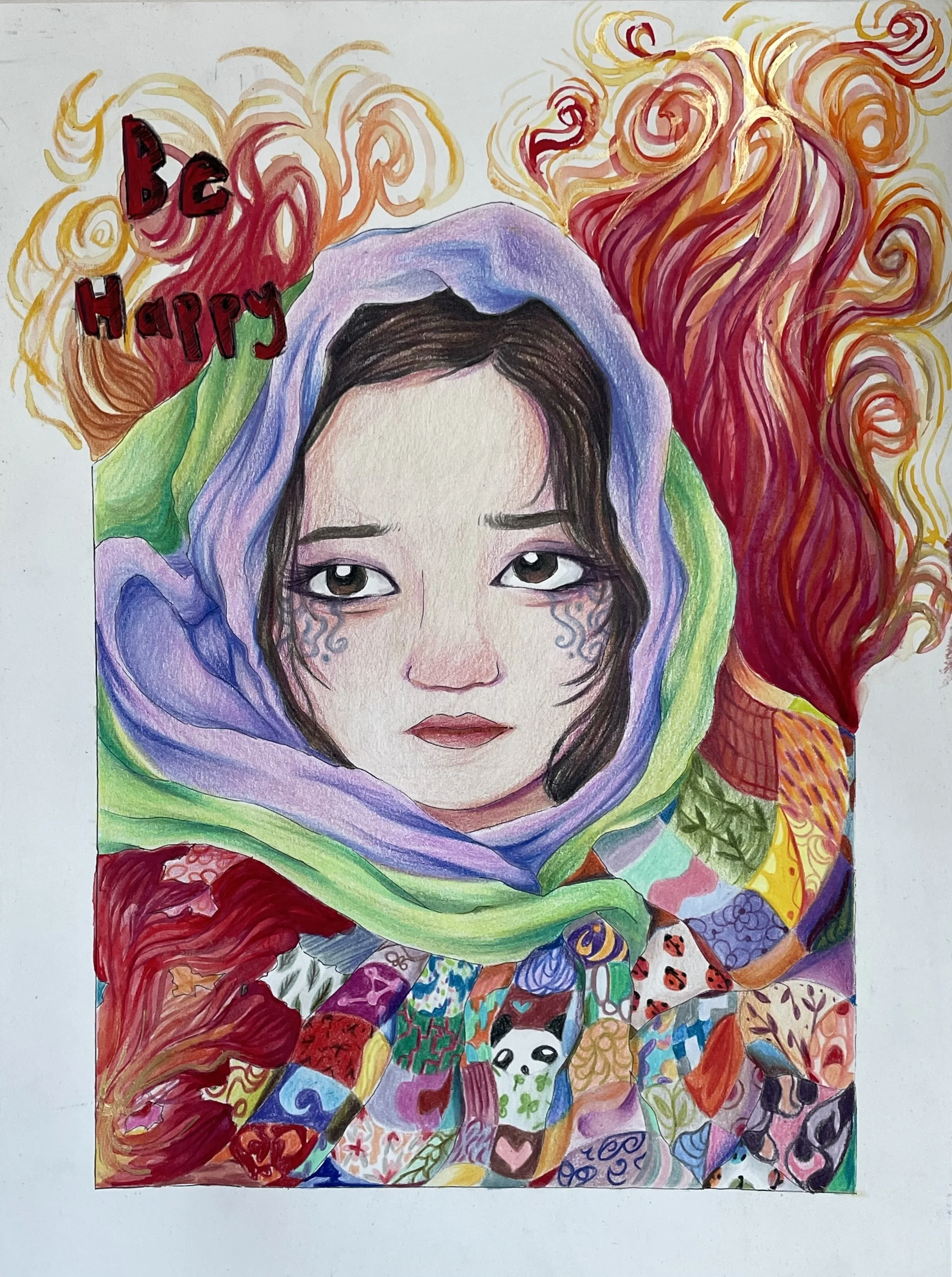 "Be Happy”
dimension varies, watercolour, colour pencil, 2022