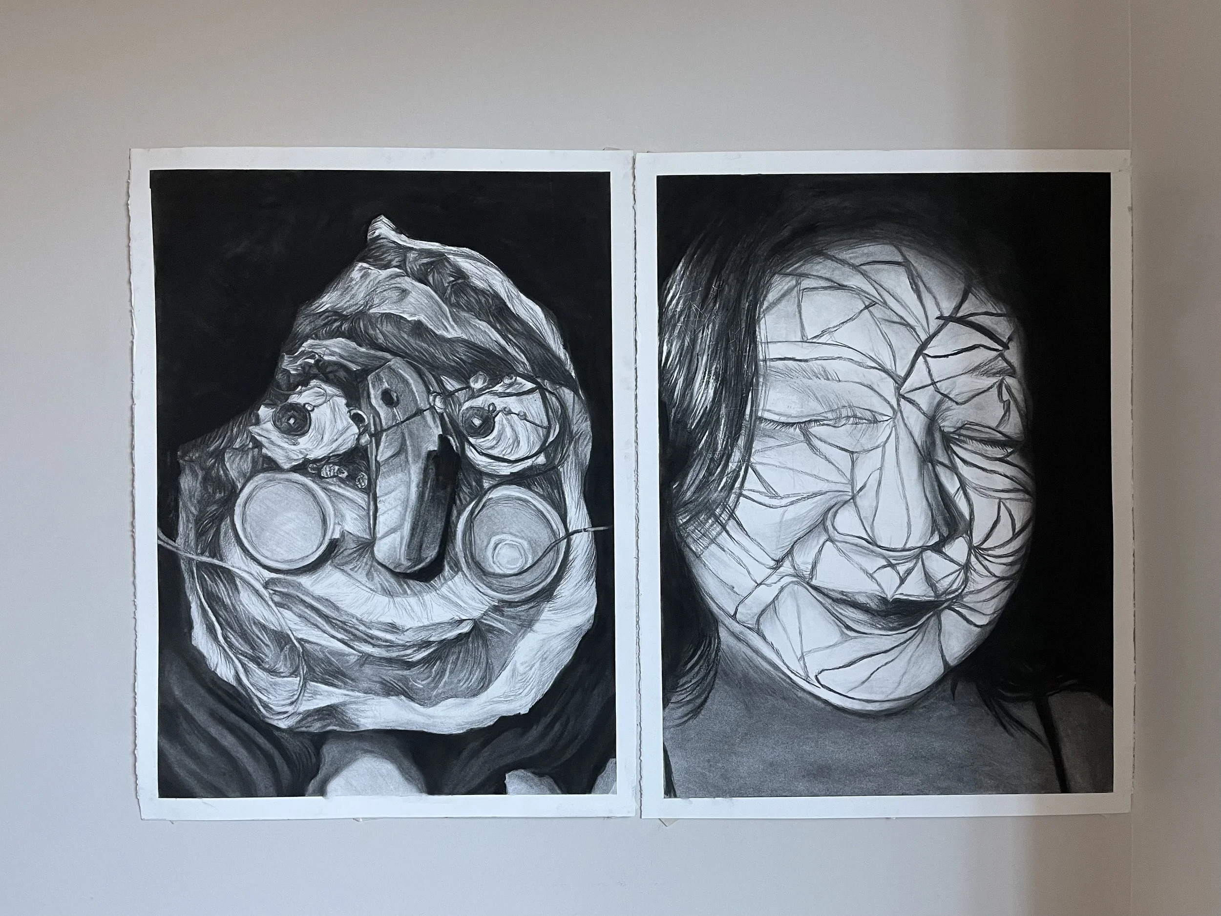 "Two Self-Portraits"
dimensions vary, charcoal, 2021