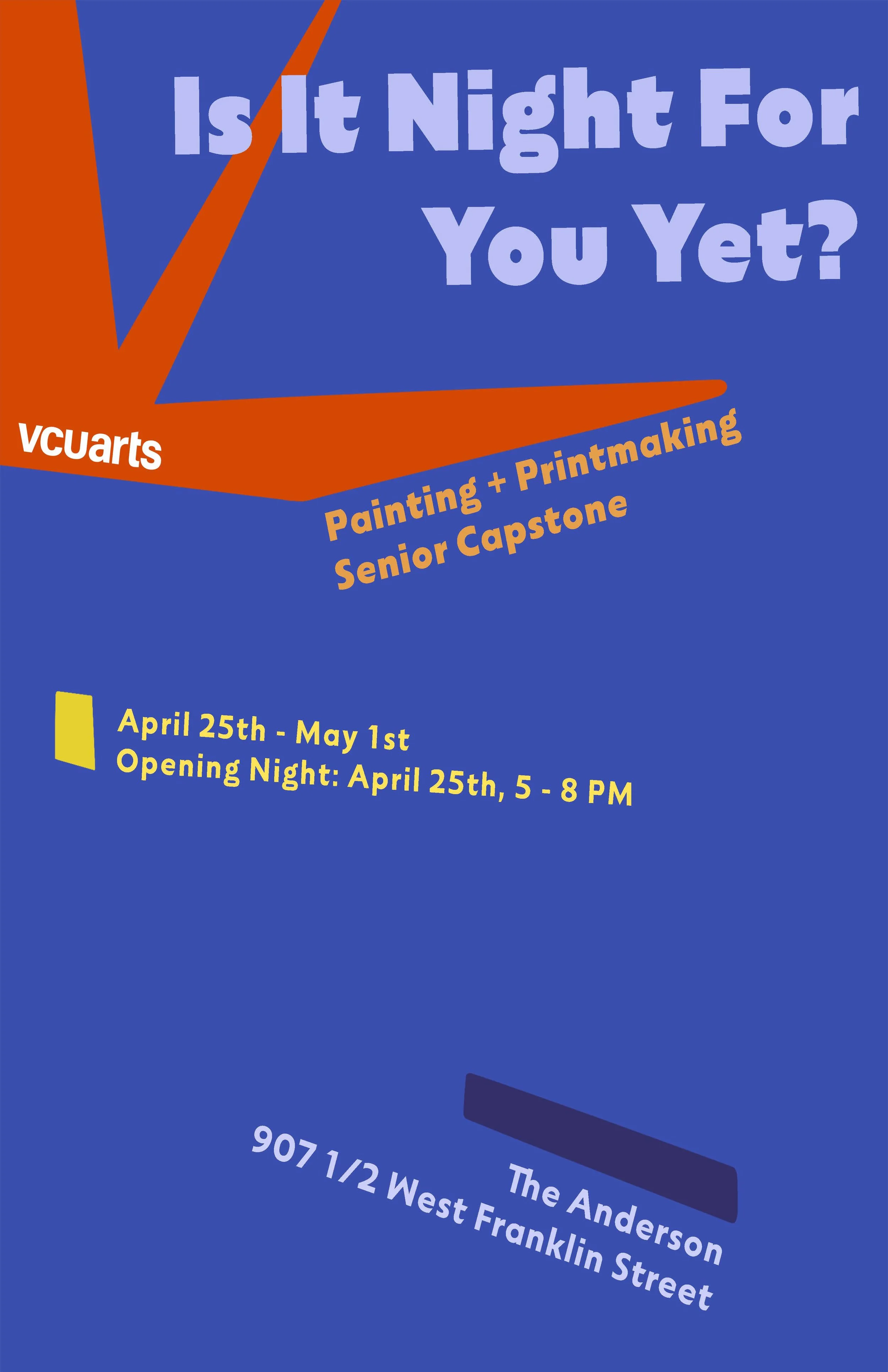 "Is It Night For You Yet?"
painting exhibition poster, made in collaboration with artist Naomy Cardoso-Perez, Adobe photoshop, 2025