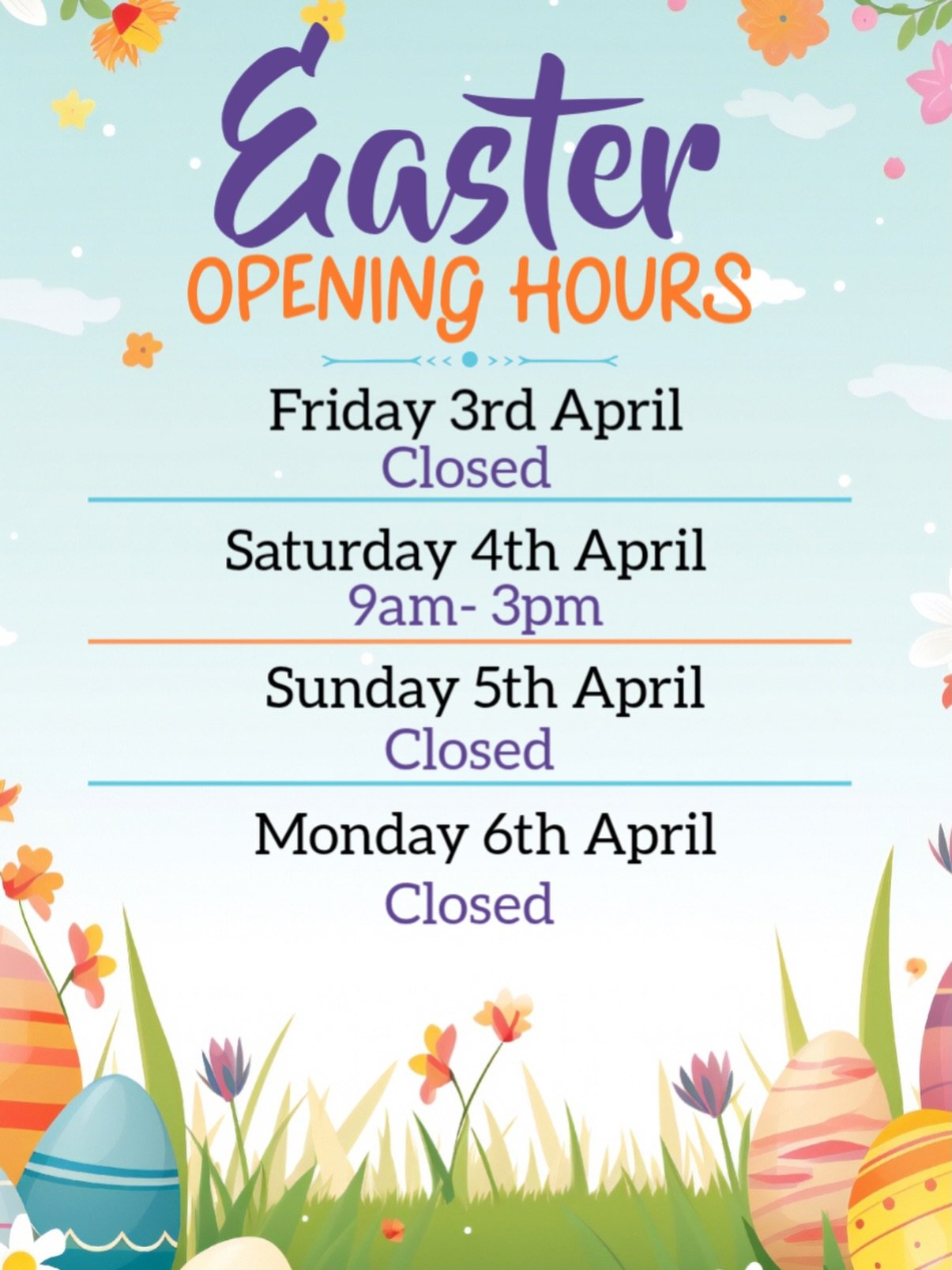 🐣 Easter Opening Hours 🐣