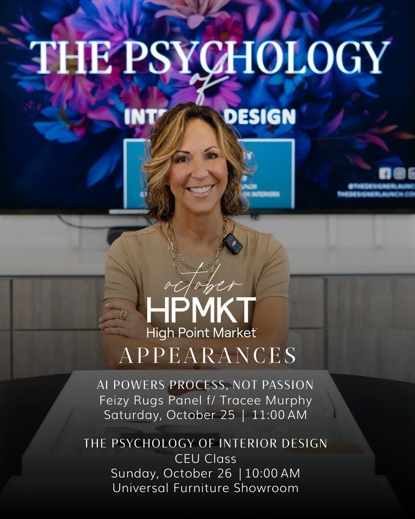We are headed back to @hpmkt next month for two engaging experiences featuring Tracee! 

Feizy Rugs Panel: AI Powers Process, Not Passion

Saturday, October 25 @ 11:00 AM

Artificial Intelligence is transforming the design industry&mdash;but where do