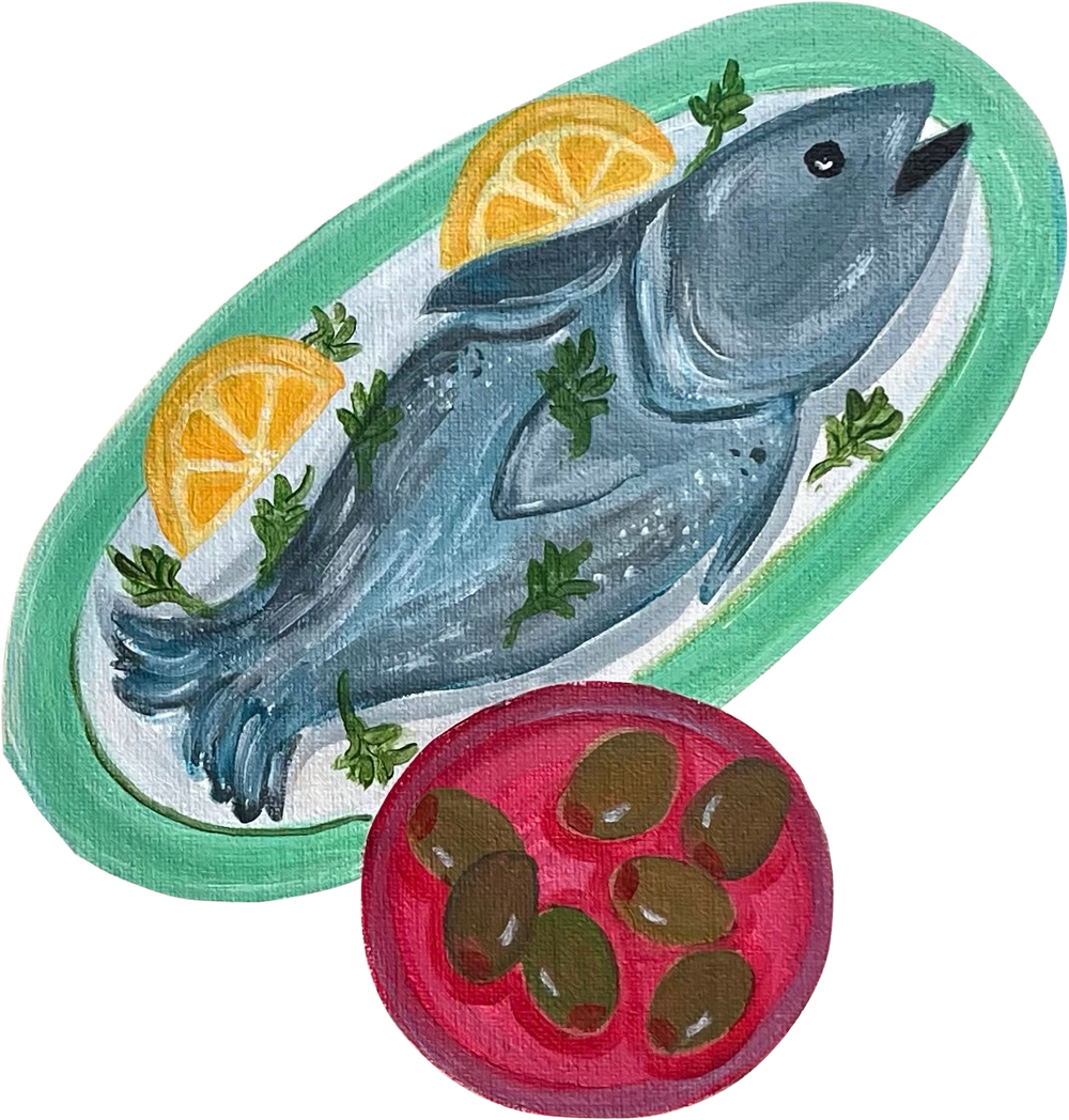 Painted fish and olives