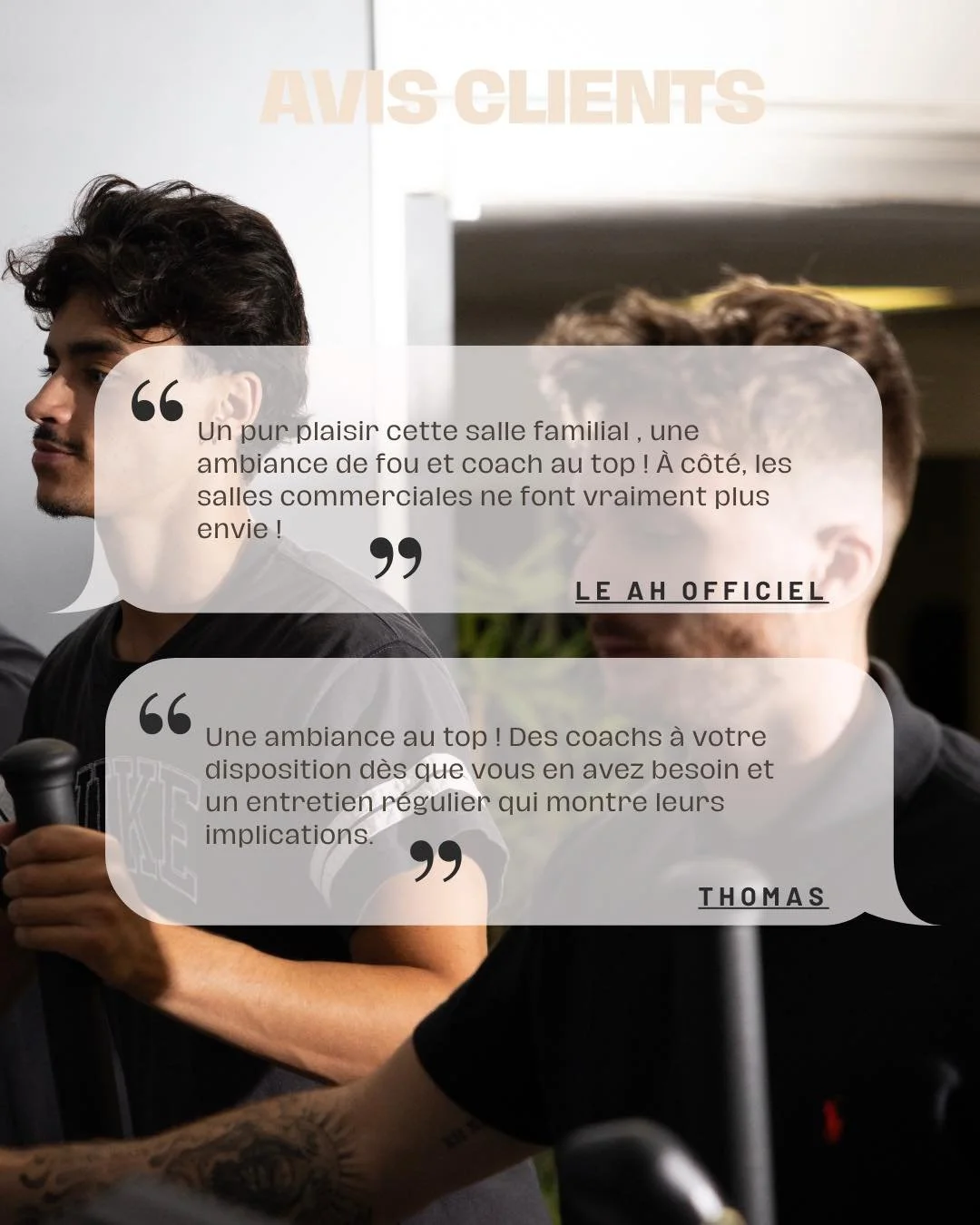 ⭐ Vos avis, c&rsquo;est notre meilleure r&eacute;compense !
Chaque message positif nous booste autant qu&rsquo;une bonne s&eacute;ance de pr&eacute;-workout 💪🔥

👉 Vous avez test&eacute; nos cours ou notre salle ? Laissez-nous un avis en ligne et a