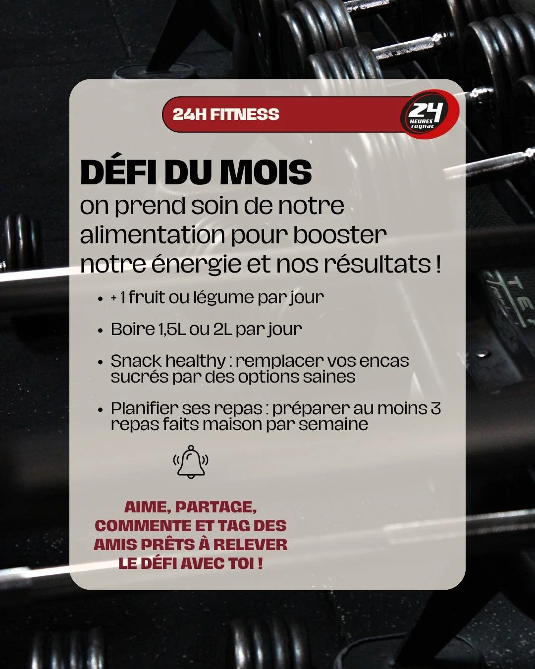 ✨ Ce mois-ci, prenez soin de vous de l&rsquo;int&eacute;rieur ! ✨
De petits changements chaque jour peuvent faire une grande diff&eacute;rence sur votre &eacute;nergie et votre bien-&ecirc;tre. 💪

Qui est pr&ecirc;t &agrave; relever le d&eacute;fi e