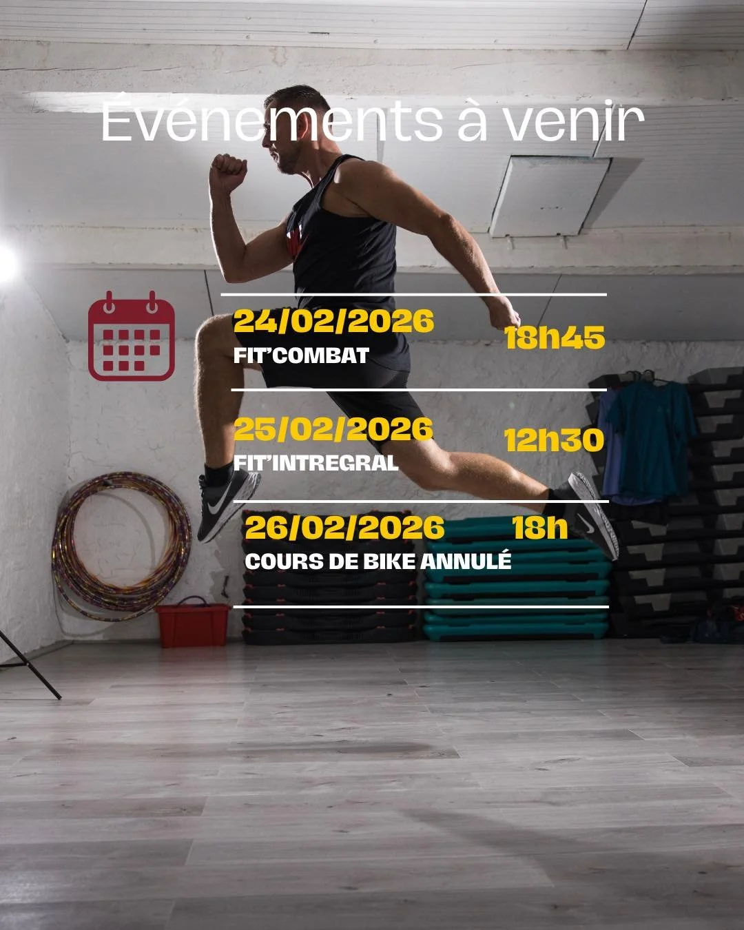 📅 Planning de f&eacute;vrier : &agrave; noter dans vos agendas ! 💥

Le mois de f&eacute;vrier arrive avec son lot de changements, remplacements et &eacute;v&eacute;nements &agrave; ne surtout pas manquer 🏋️&zwj;♀️🔥

👉 Cours exceptionnels
👉 Remp