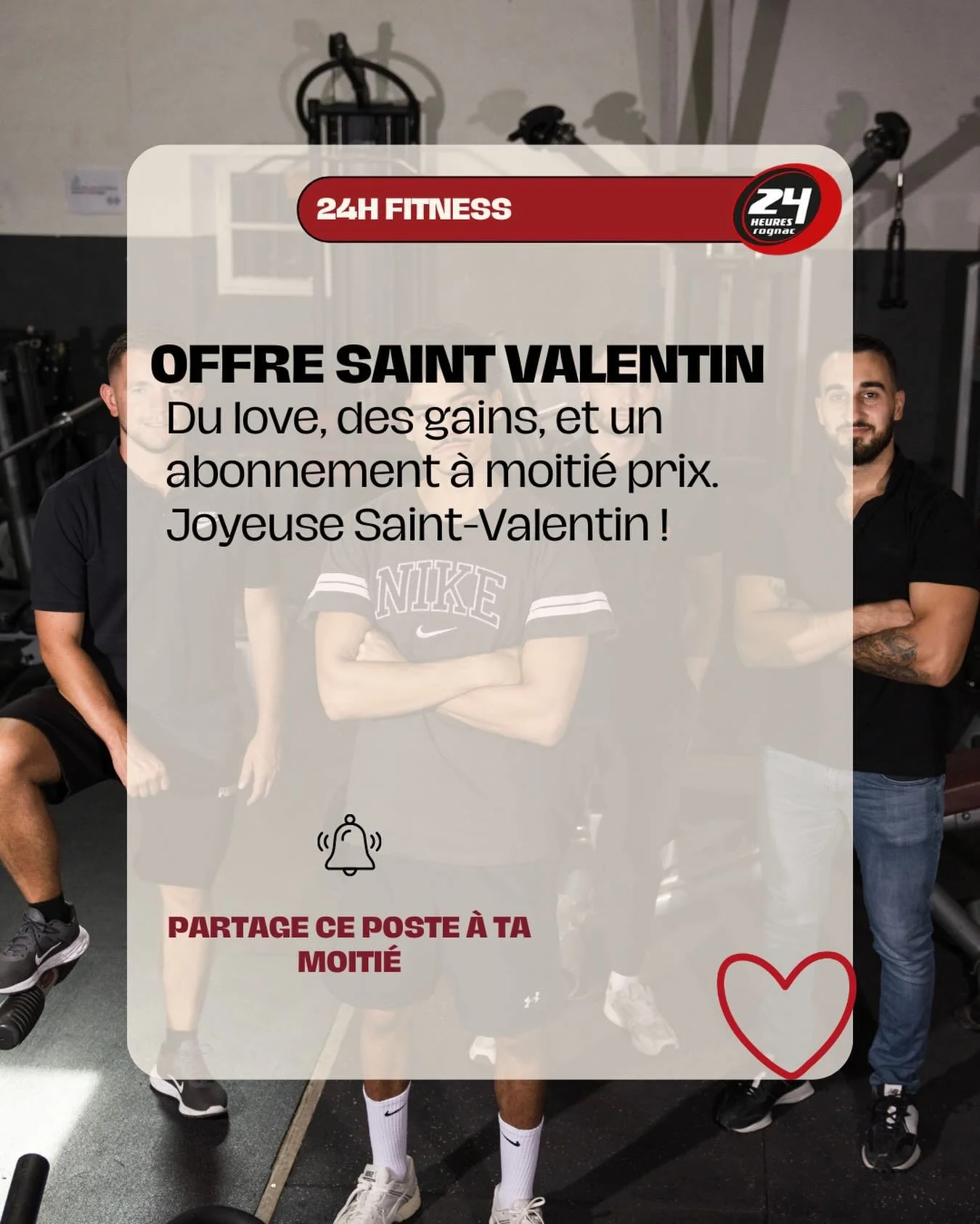 💘 Du love, des gains&hellip; et un abonnement &agrave; moiti&eacute; prix !
Pour la Saint-Valentin, on te g&acirc;te : -50% sur ton abonnement pour commencer (ou reprendre) ta routine sport dans la bonne vibe ❤️&zwj;🔥

Que tu viennes en duo ou en s