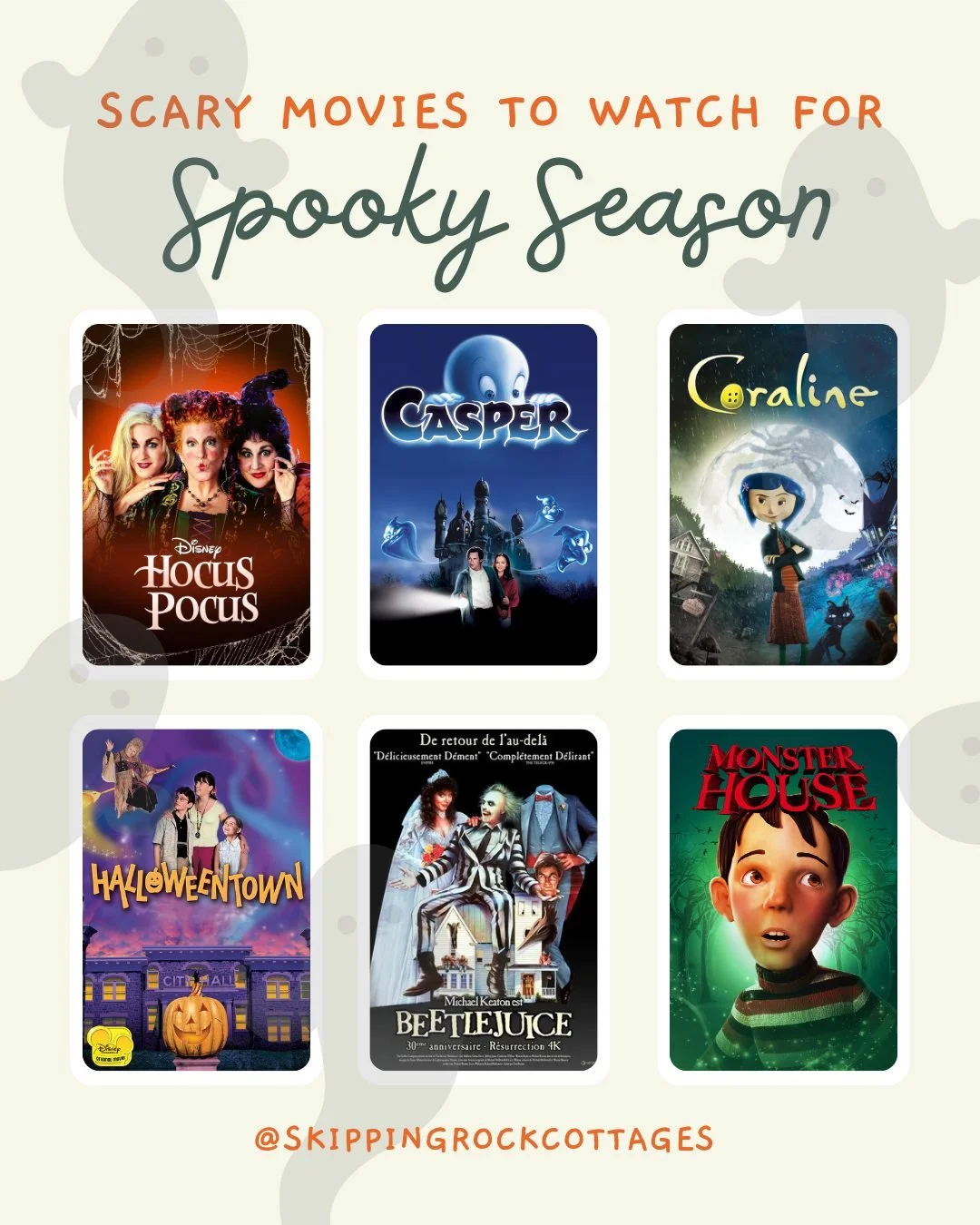 Spooky season = movie nights at the cottage! 👻🎬
Nothing beats curling up under a blanket with popcorn, a crackling fire, and a line-up of family-friendly Halloween classics. 
Here are some favourites to get you in the spirit before the big night!