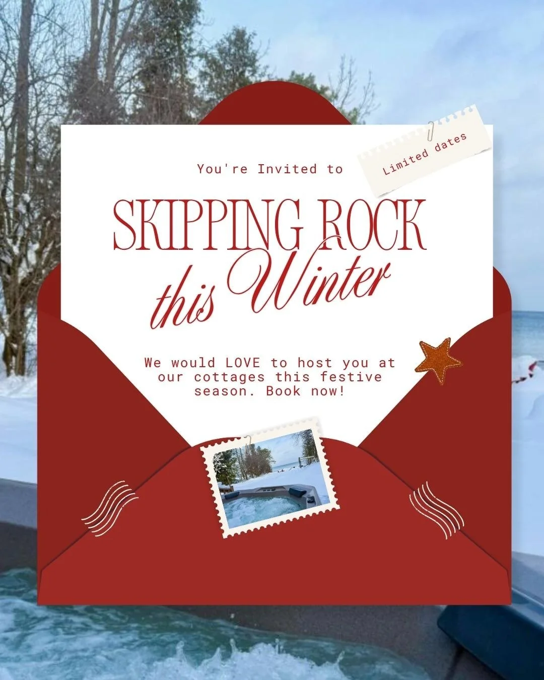 You&rsquo;re officially invited to Skipping Rock Cottages this winter! ✨❄️

That&rsquo;s right &mdash; we&rsquo;re a year-round rental, and there&rsquo;s no better place to soak up the magic of the season. From cozy nights by the fire to snowy advent
