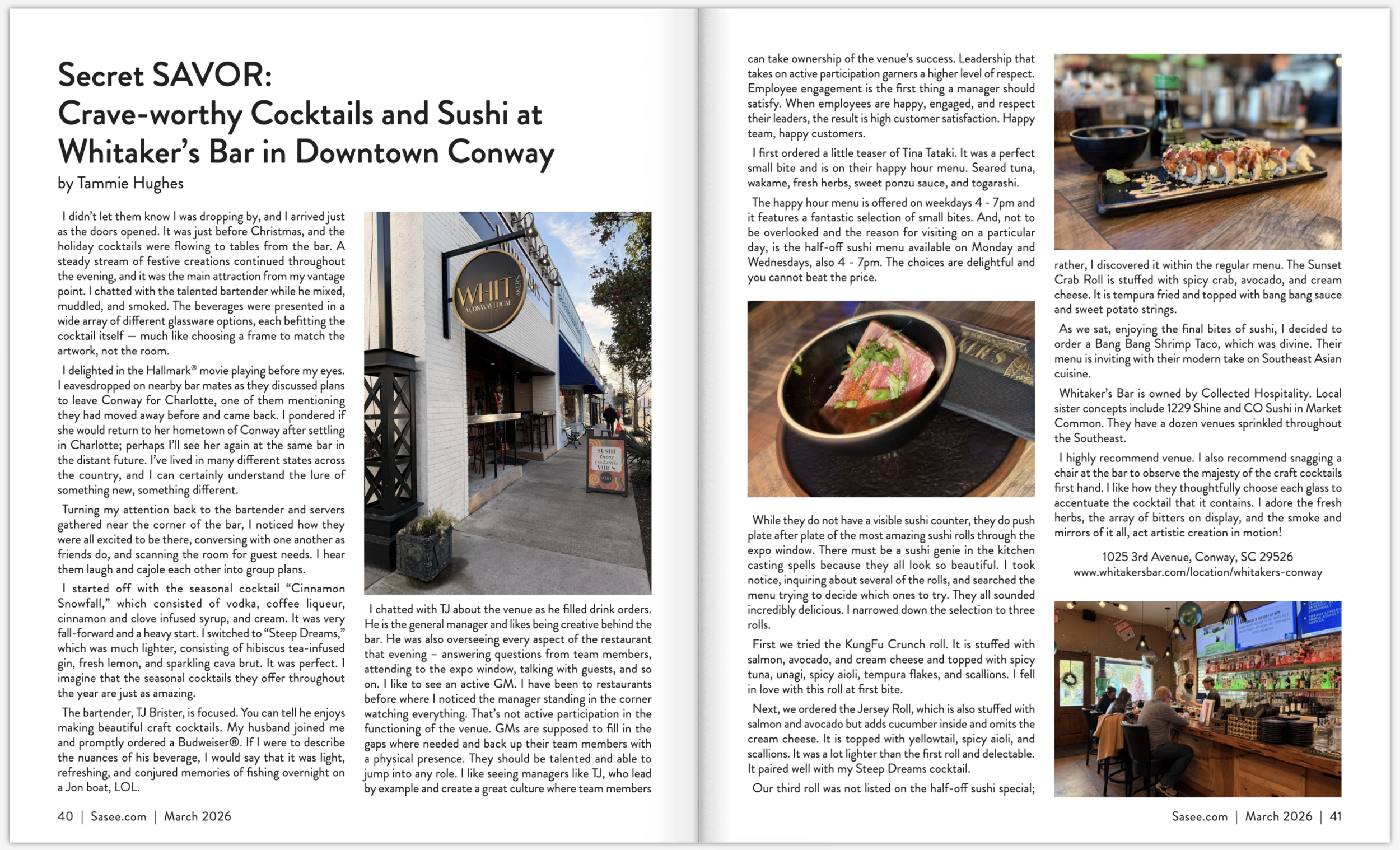 Secret SAVOR Crave-worthy Cocktails and Sushi – at Whitaker’s Bar in Downtown Conway