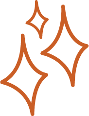 Illustration of three stylized shiny stars in brown outline