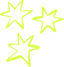 Three spiky star shapes in neon green outlined on a black background.