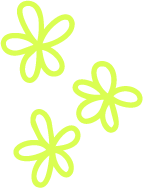 Four lime green floral designs on a black background.