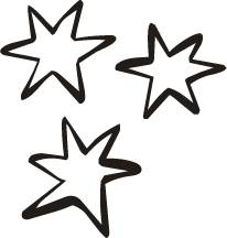Three star-shaped objects in black outline.