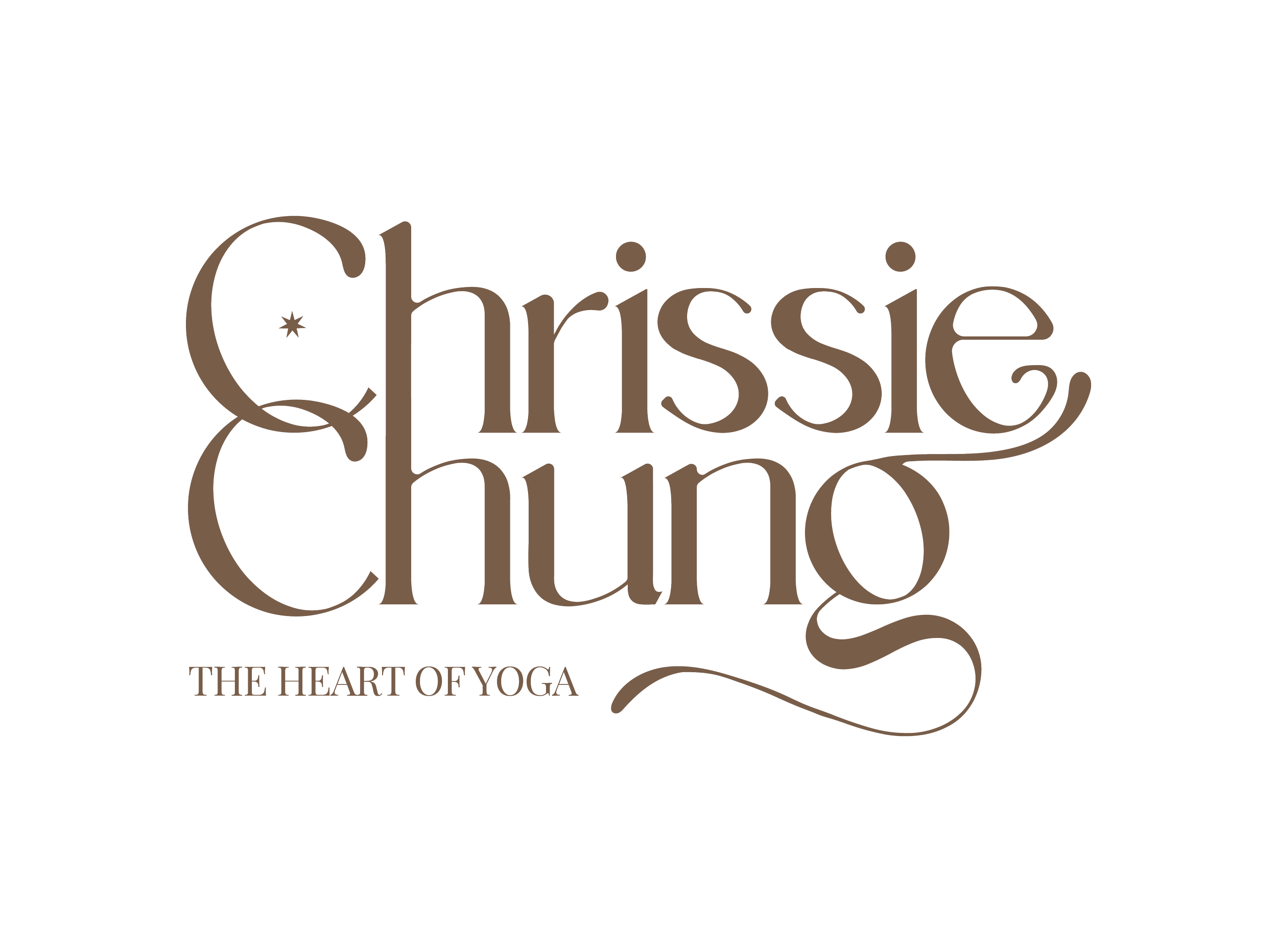Logo for Chrissie Chugo, titled 'The Heart of Yoga', with stylized brown text on a black background.