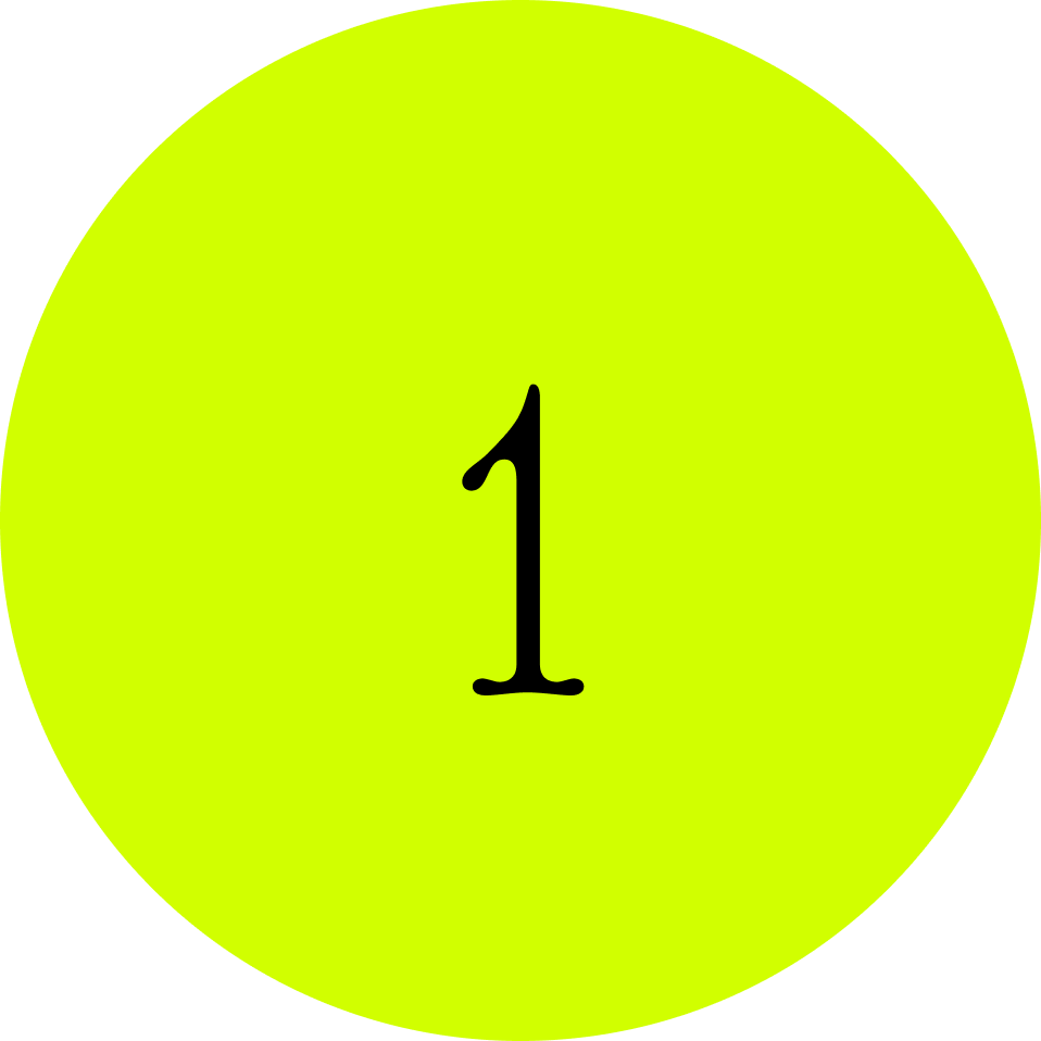 A lime green circular digital counter displaying the number 1.