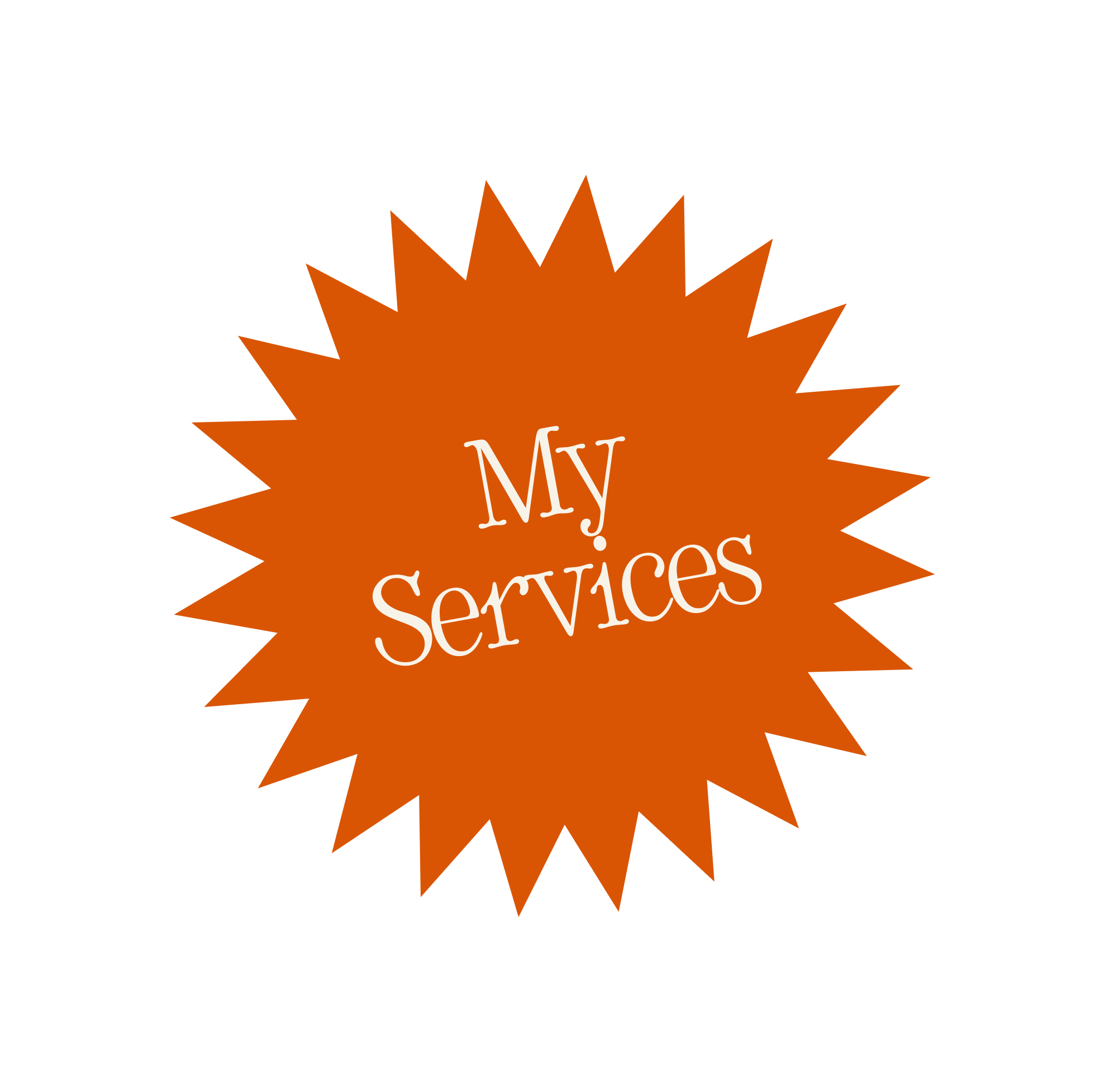 A digital badge with an orange starburst shape in the background and the text 'My Services' in white, stylized font in the center.