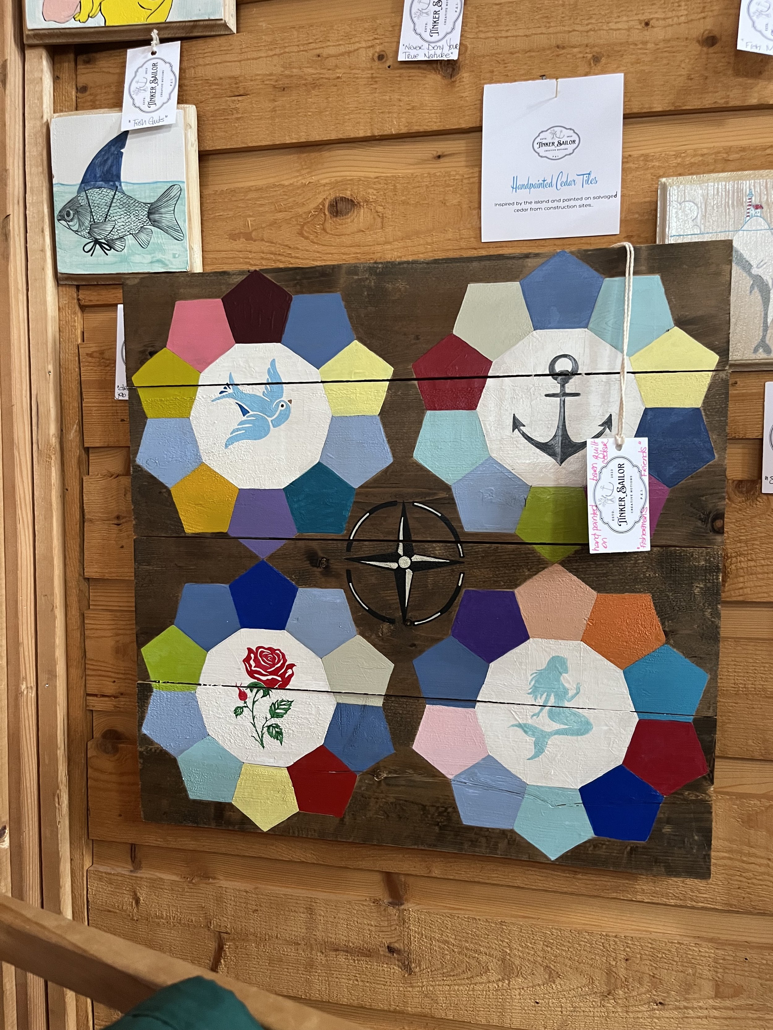 SOLD
Each wall quilt is one of a kind and painted by hand here on the island.