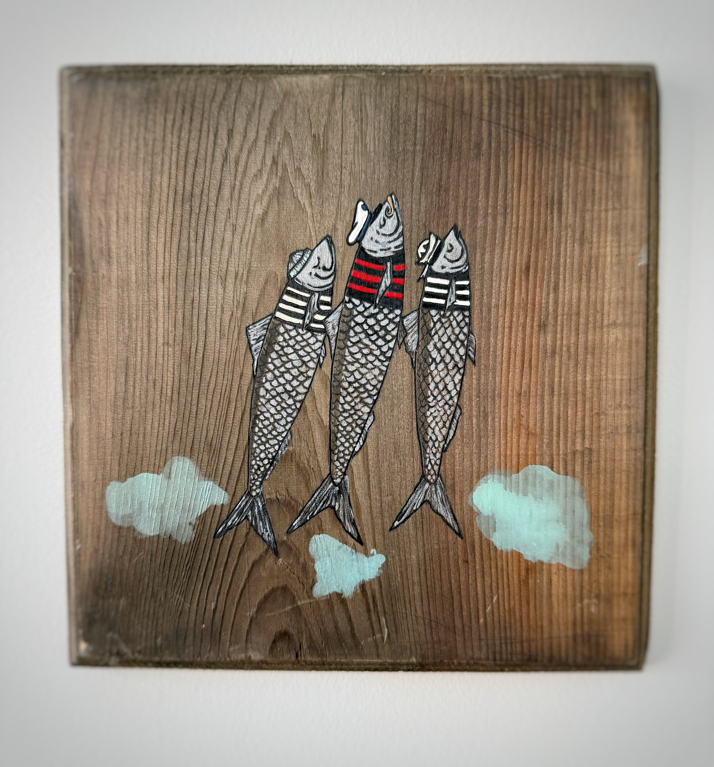 SOLD 'The Three Tinners' Salvaged Cedar hand painted tile.
