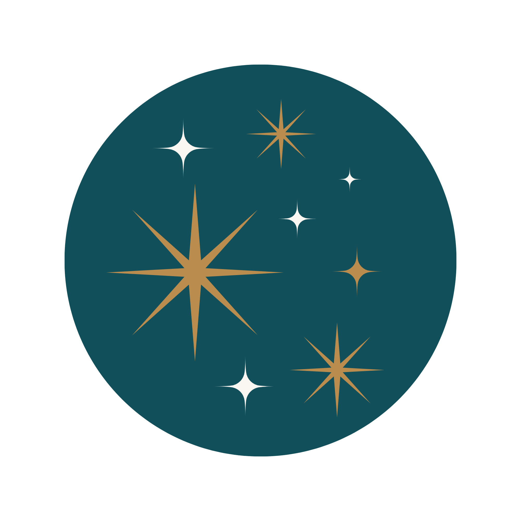 A dark teal background with gold and white starburst shapes of various sizes scattered across it, creating a festive or decorative pattern.