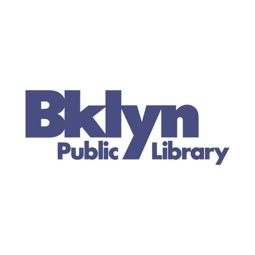 Logo for Brooklyn Public Library in navy blue text on a white background.