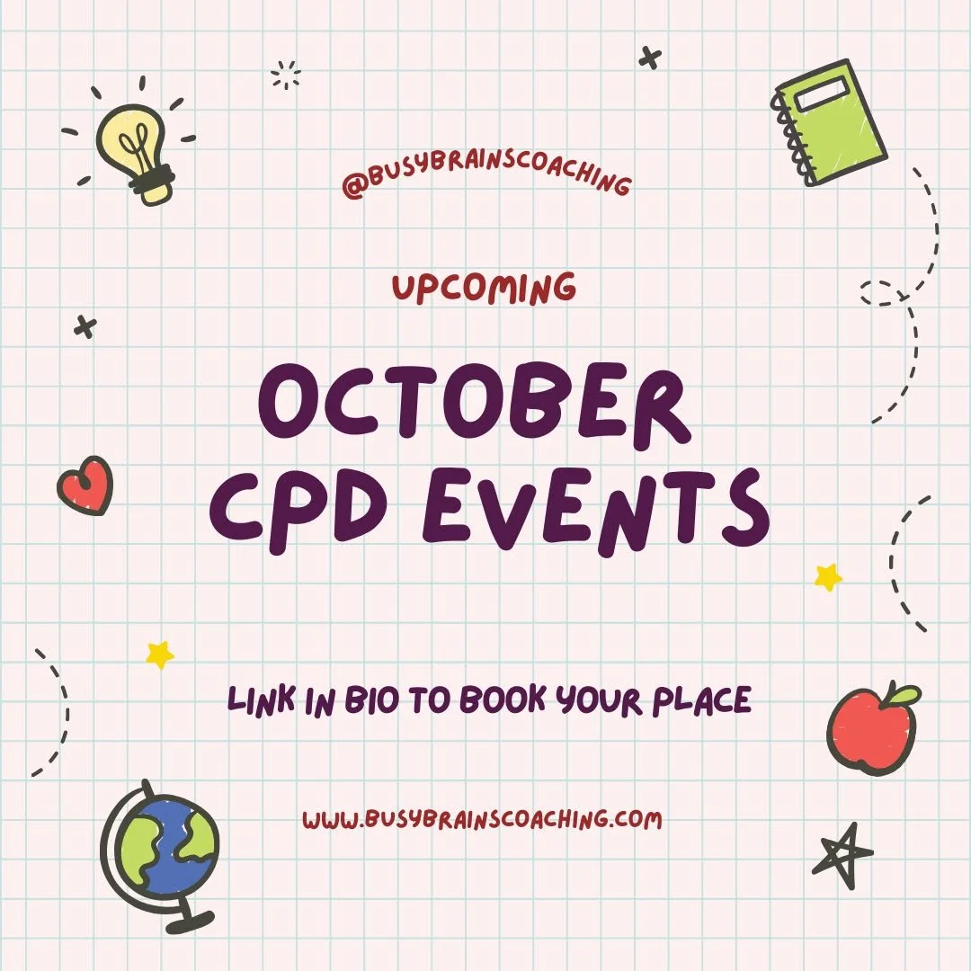 October is going to be a busy one! 

I've lots of exciting CPD sessions coming up this month that I'm really looking forward to. It is also ADHD Awareness Month so it's the perfect time to further your knowledge on the topic and deeper your understan