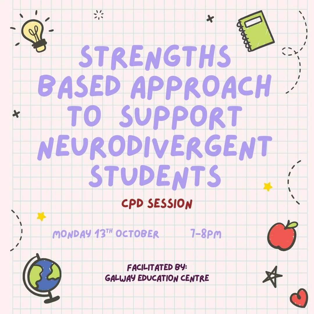One week until my CPD with @ecgalway 🌻

This session will be looking at a strengths based approach to support neurodivergent students. Moving away from the idea of what students can't do, we'll look at how to work with students brains and help them 