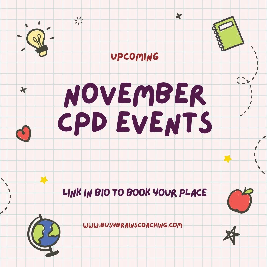 I've got some exciting CPD sessions in this month - I'm particularly looking forward to ADHD and AI myself! 

 #IrishTeachers #ContinuingProfessionalDevelopment #ADHDwomen #NQT #TeacherCPD #InclusiveClassrooms #SNA #teachers #ADHD #adhdireland #lived