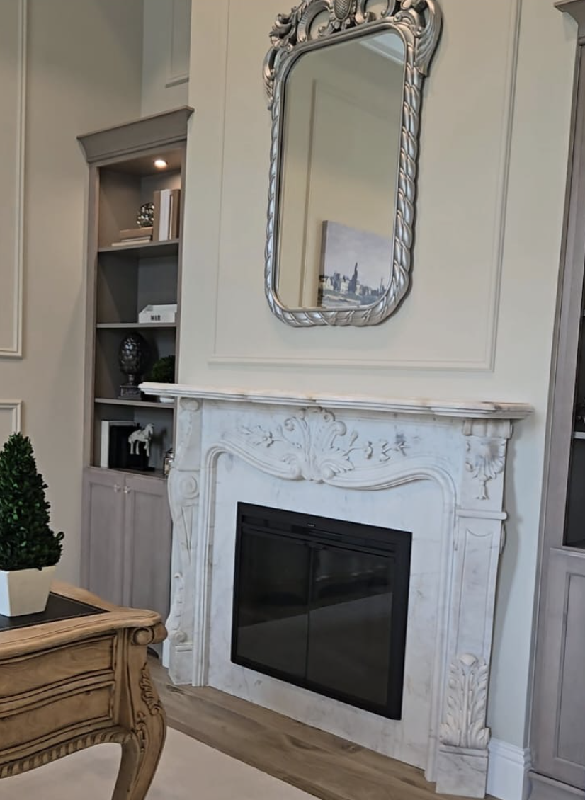 updated fireplace with custom molding