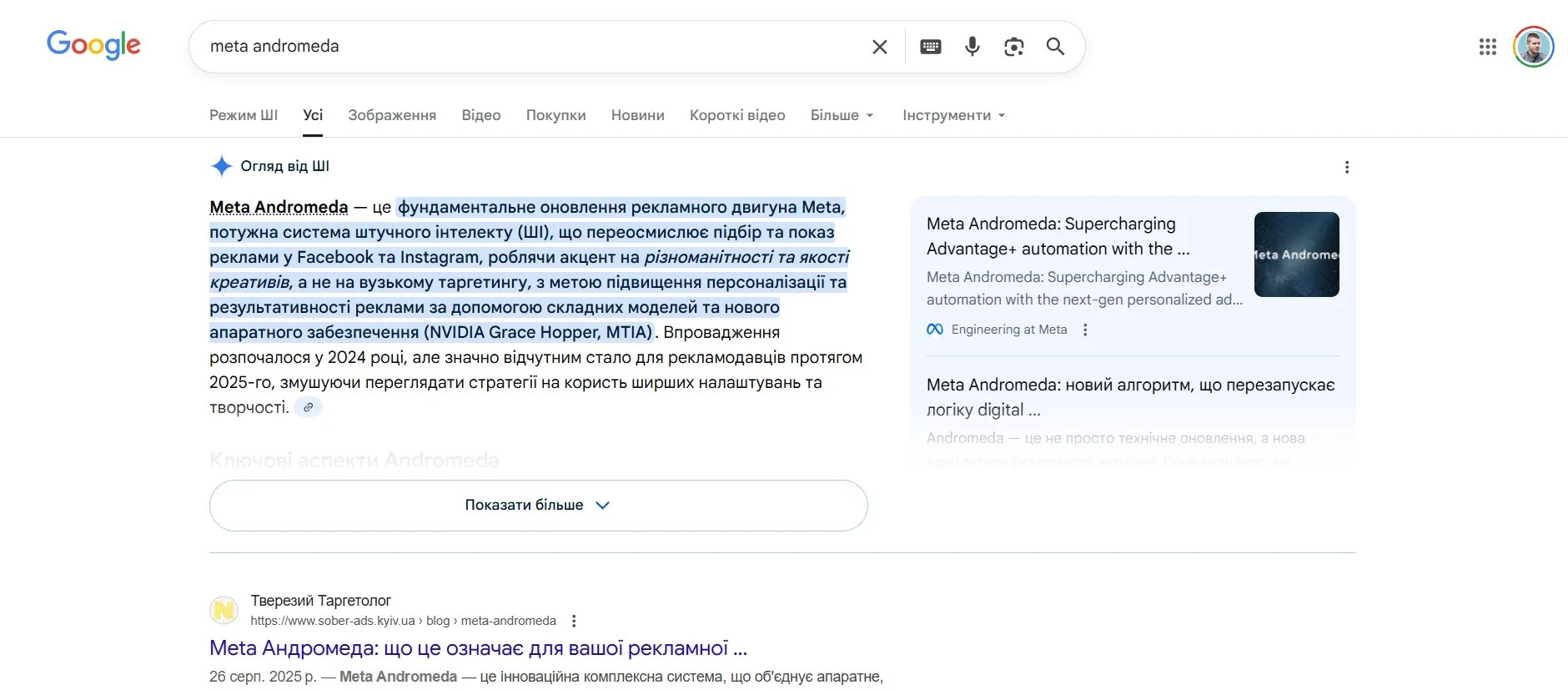 AI Overviews, Огляд від ШІ Google, SEO, GEO, Тверезий Таргетолог, Meta Andromeda