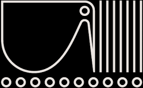 Logo with a stylized face of a bird, featuring a curved beak and eye, next to vertical lines and circles at the bottom.