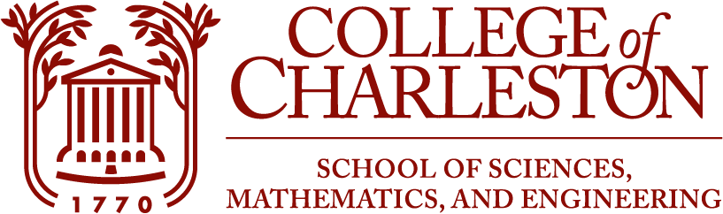 College of Charleston logo featuring a stylized building with columns, surrounded by decorative elements, and text indicating it's the School of Sciences, Mathematics, and Engineering established in 1770.