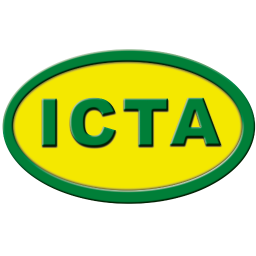 Logo with green border, yellow background, and the word 'ICTA' in green letters