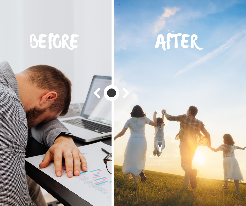 Witness the before and after of Bowtique Bookkeeping!
Are you spending a lovely Spring Sunday trying to catch up on your business finances from the previous week? Let Bowtique Bookkeeping take care of that for you, so you can enjoy your Sundays with