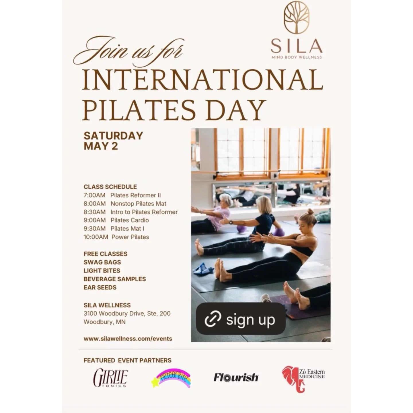 Stop by @silawellnessmn for International Pilates Day!  Saturday May 2nd from 8-11pm!

Sila is hosting free classes, swag bags, lite bites, drinks and yours truly will be offering ear seeds!

This is a community event!  All are welcomed!

Hope to see