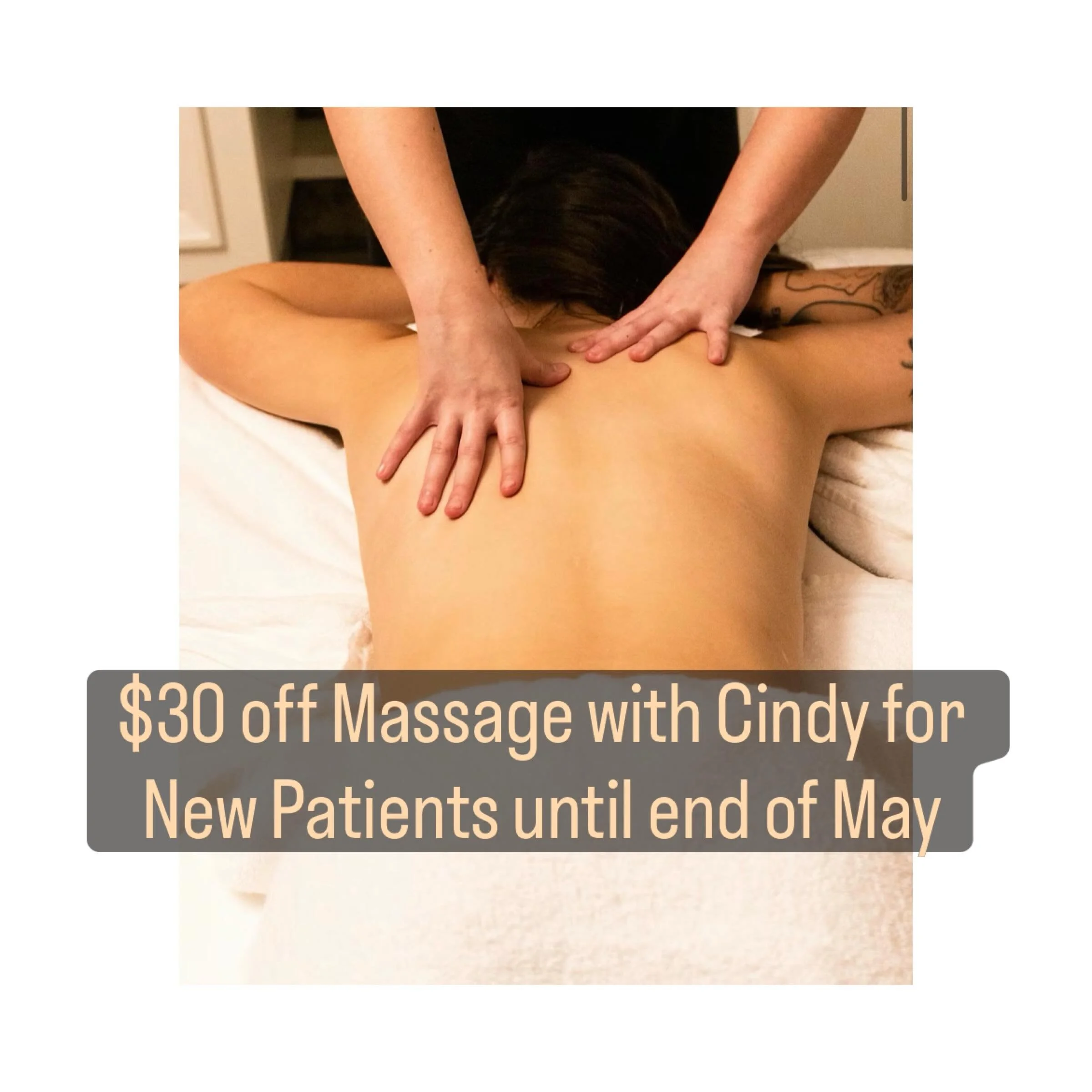 Get rid of those aches and pains for summer. 

$30 odd until the end of May for New Patients Massage with Cindy!

We call her a sledgehammer for a reason but don&rsquo;t let those muscles fool you.  She can make you forget your worries and melt you i
