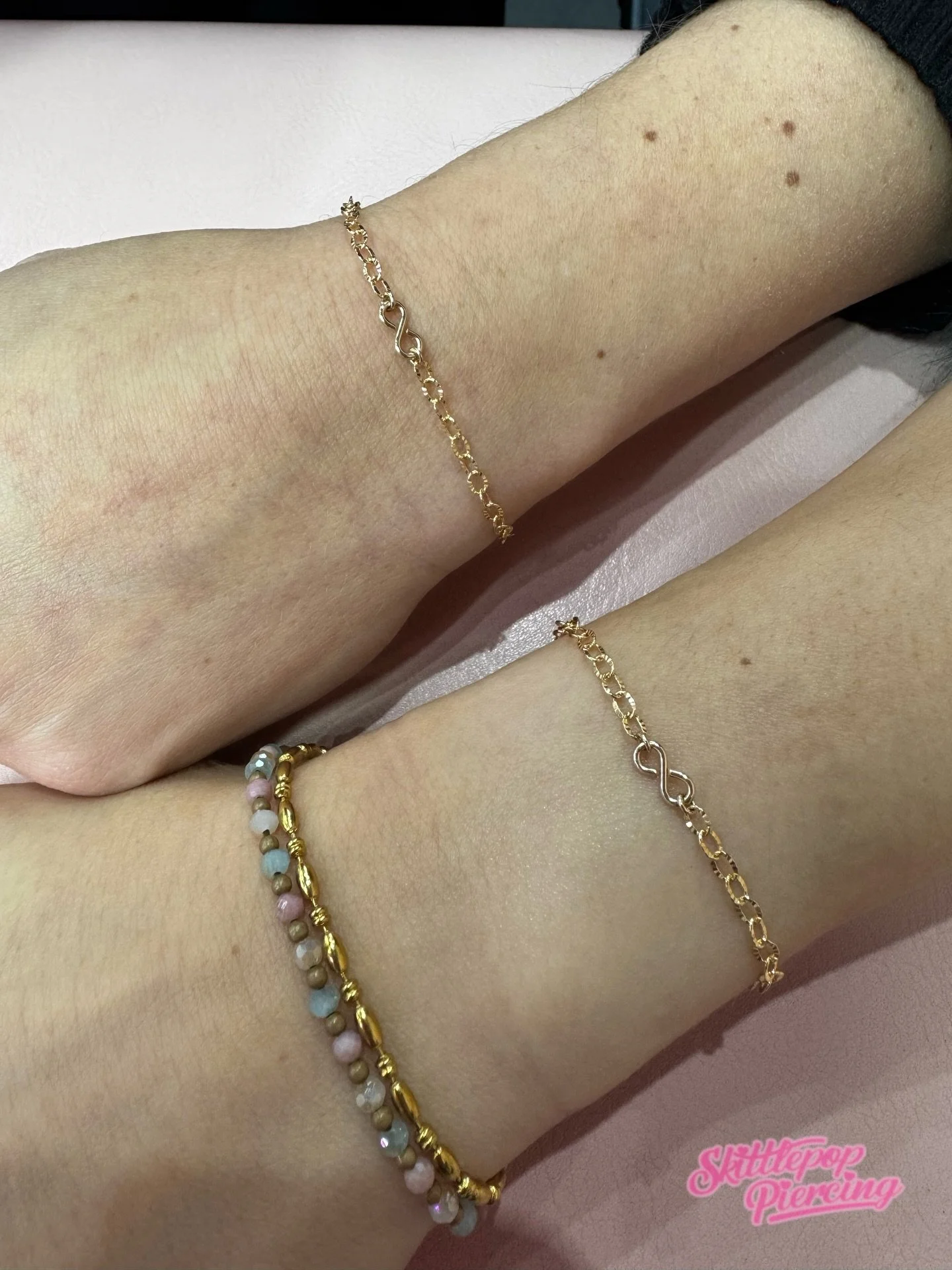 Did you know i do permanent jewlery now ? 

What better way to tell someone you care about them than booking in together and getting a matching bracelet or anklet. I&rsquo;m totally here for it. Quick and painless. You even get to wear some super sex