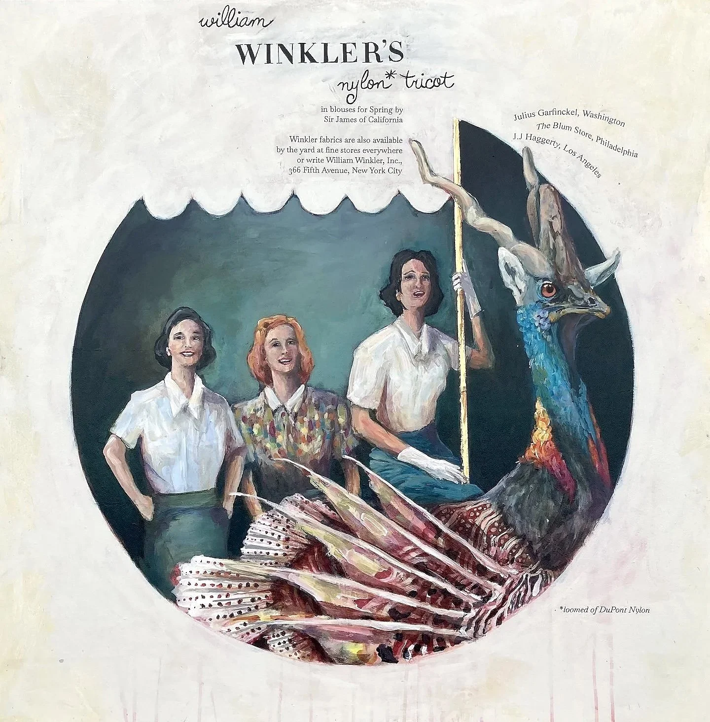 "In Blouses For Spring," 2024, acrylic and metal leaf on board, 36 x 36 inches