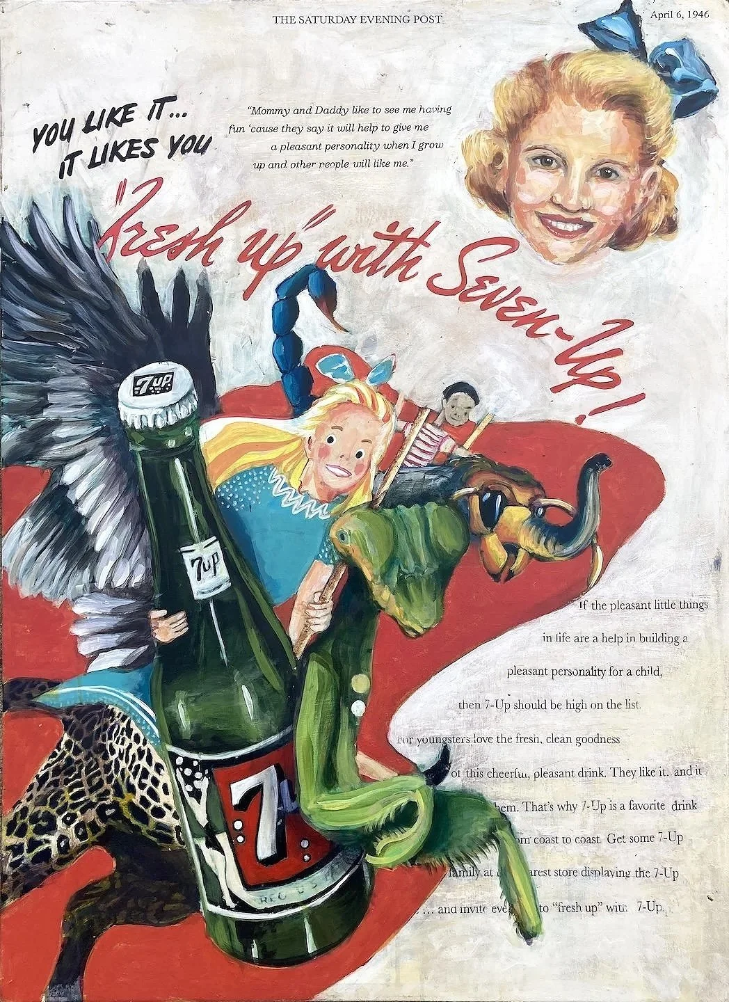 "You Like It...It Likes You," 2024, acrylic and metal leaf on board, 48 x 36 inches