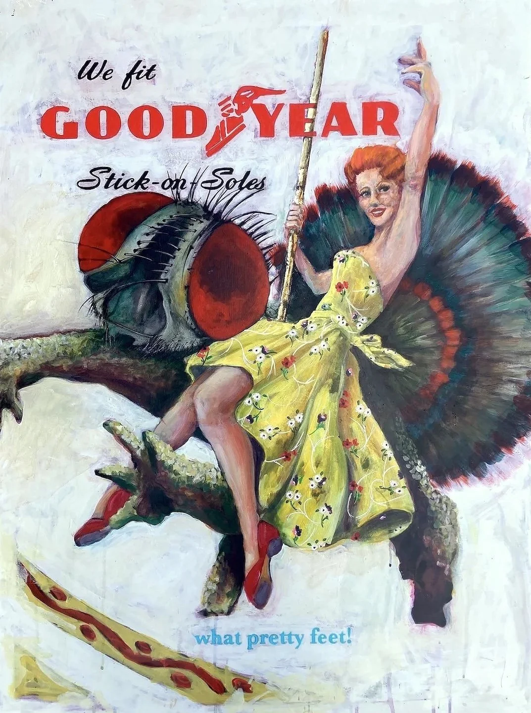 "What Pretty Feet," 2024, acrylic and metal leaf on board, 40 x 30 inches