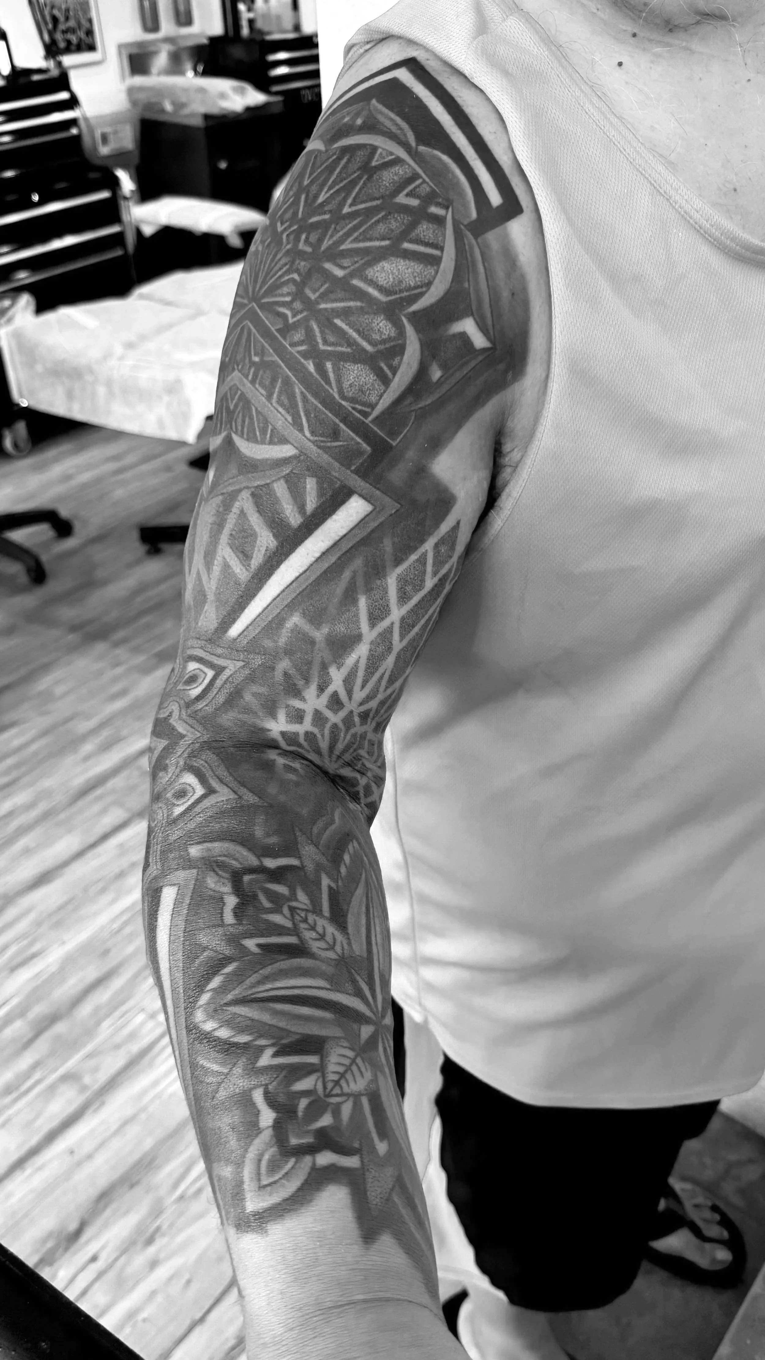 geometric  sleeve female tattoo artist LA