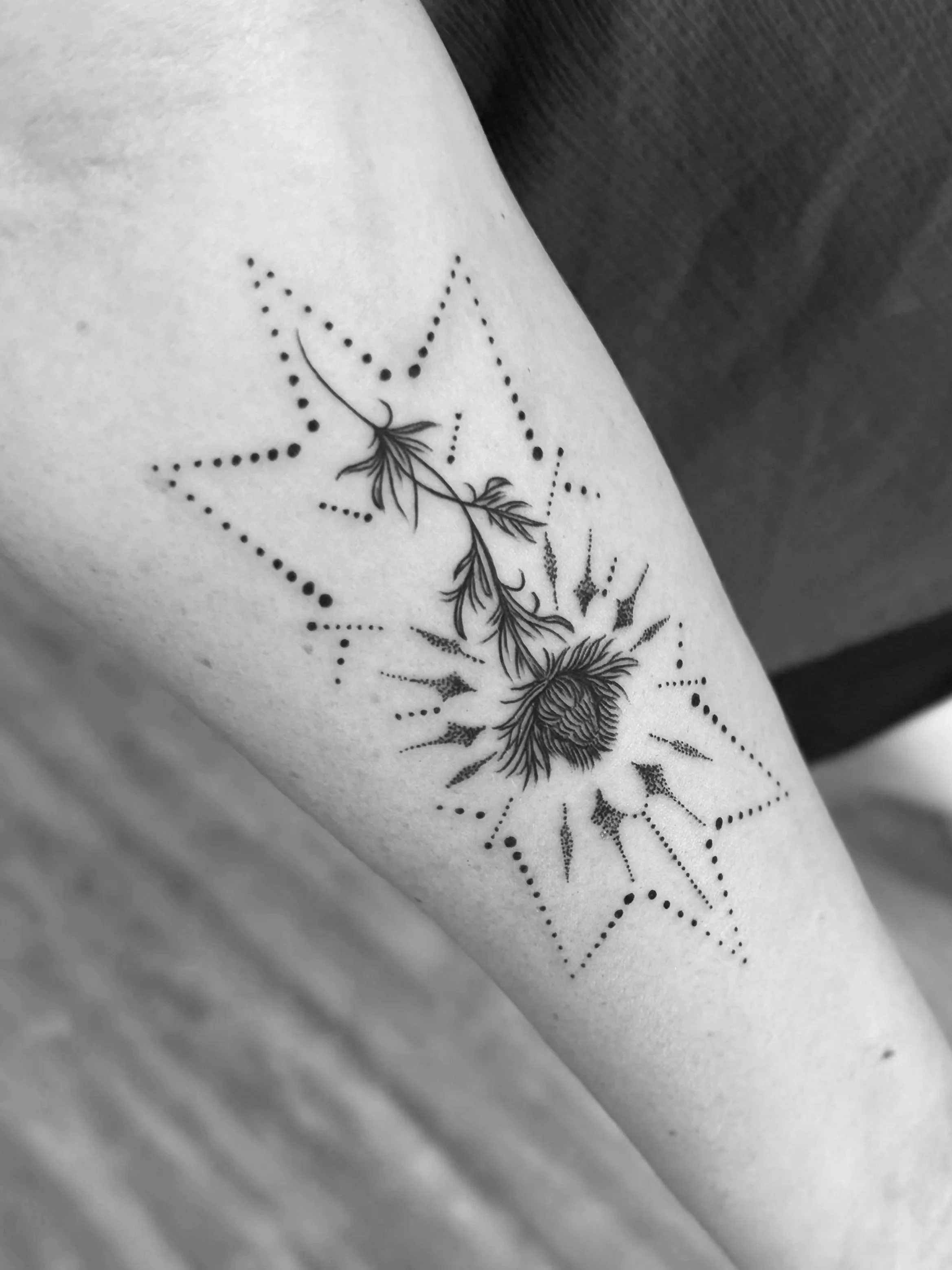 fine line flower dotwork geometric tattoo artist LA