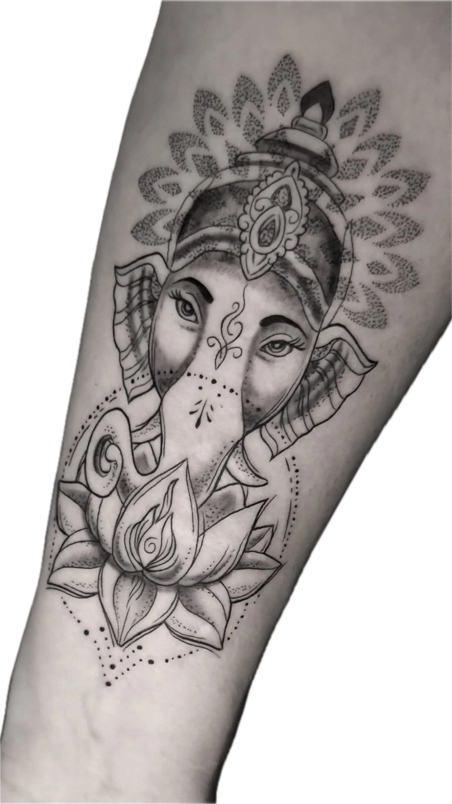 ganesh fine line dots works tattoo los angeles