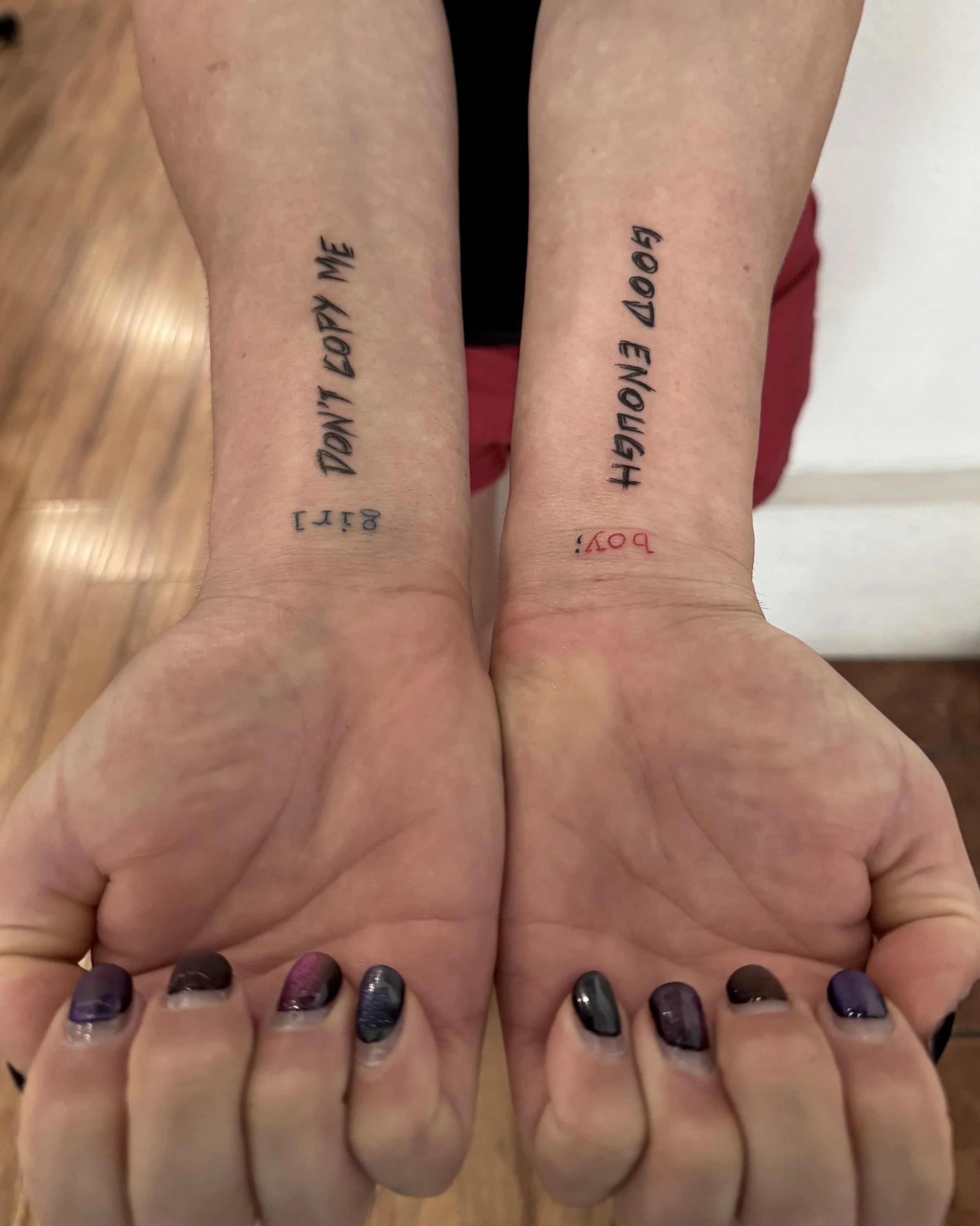 don't copy me writing female tattoo artist 